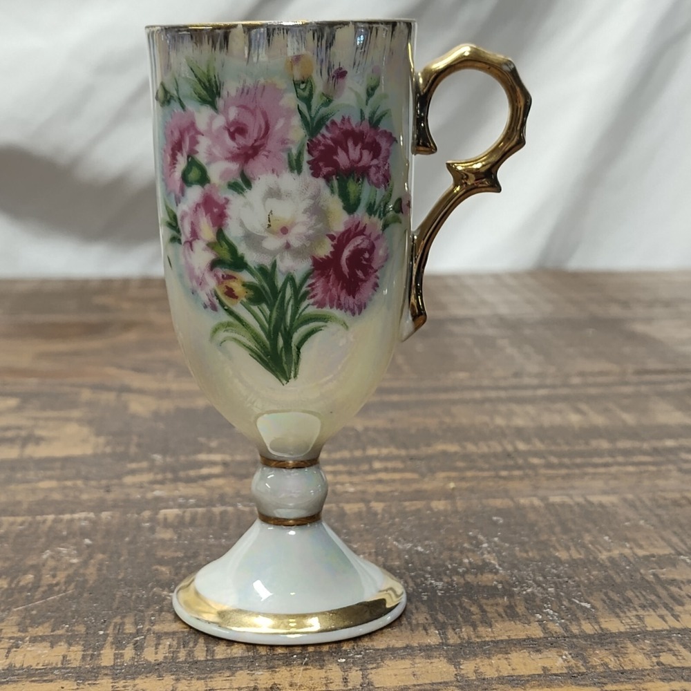 vintage Royal Halsey pedestal hand painted demitasse mug mother of pearl